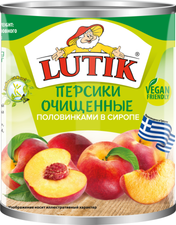 Персики LUTIK половинки в сиропе, очищенные